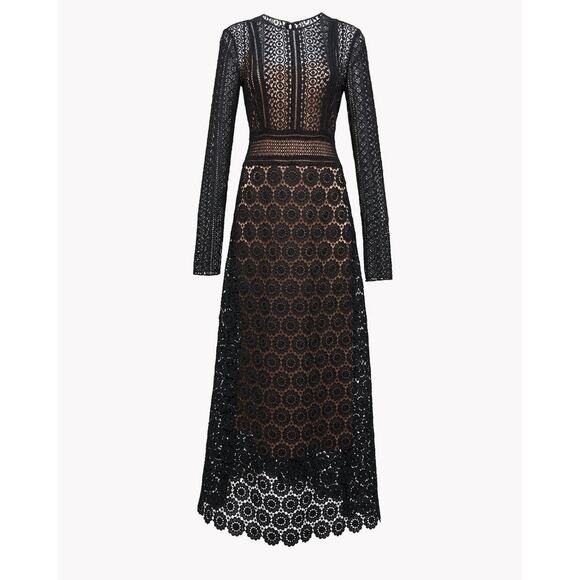 Theory Tallulah Black Lace Maxi Dress 2 | Cotton Silk | Long Sleeve Gown - Picture 1 of 11